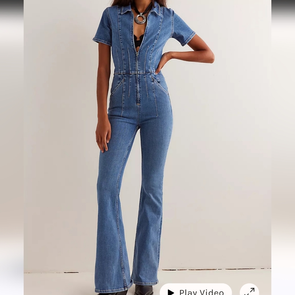 Free People Jayde flare jumpsuit in Blue